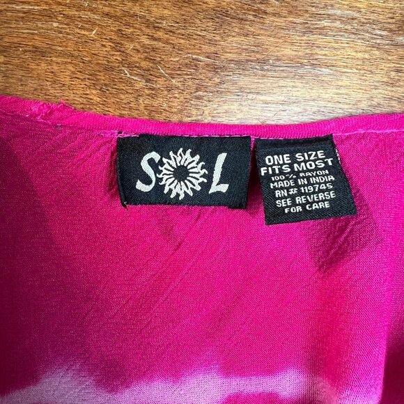 SOL Top Women OS Pink Tie-Dye Boho Hippie Long Wide Sleeve Smocked One Size Fits - Picture 9 of 11